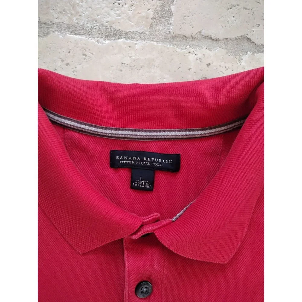 Banana Republic Polo Shirt Mens L Red‎ Fitted Pique Polo Short Sleeves Collared